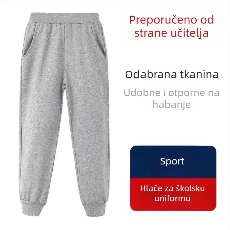 Dječje hlače školske uniforme od pamuka, lagane za proljeće i jesen, duge, unisex, s elastičnim pojasom i manžetama na gležnjevima