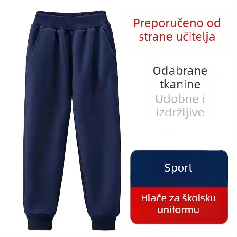 Dječje hlače školske uniforme od pamuka, lagane za proljeće i jesen, duge, unisex, s elastičnim pojasom i manžetama na gležnjevima