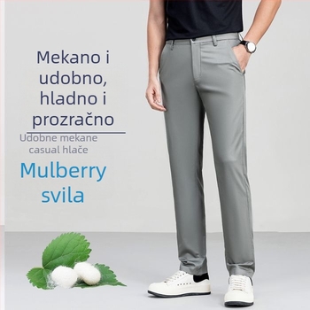 Muške hlače od mulberry svile za hlađenje, ravne nogavice, otporne na nabore, lagane ljetne ležerne hlače