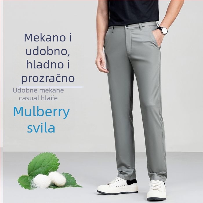 Muške hlače od mulberry svile za hlađenje, ravne nogavice, otporne na nabore, lagane ljetne ležerne hlače