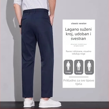 Muške hlače za proljeće/ljeto 2026, slim straight cropped, petite veličine, drapirane, otporne na nabore