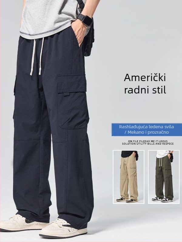 Danbaoni Muške hlače od najlona s Ice-Silk hladnim materijalom, opuštena straight krojenje, više džepova