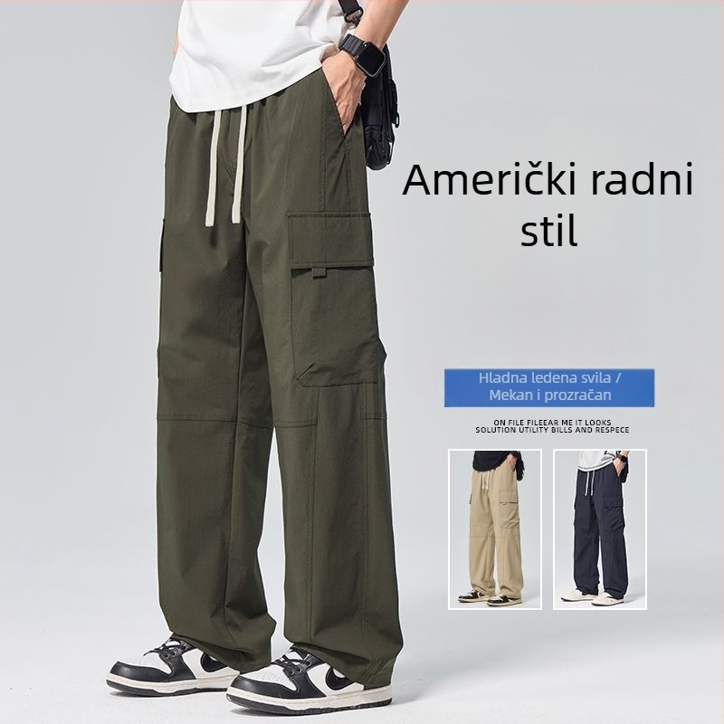 Danbaoni Muške hlače od najlona s Ice-Silk hladnim materijalom, opuštena straight krojenje, više džepova