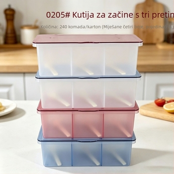 Kutija za začine s tri odjeljka za kuhinju, vodootporna i otporna na prašinu, posude za sol i MSG