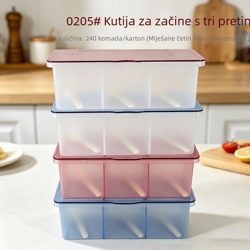 Kutija za začine s tri odjeljka za kuhinju, vodootporna i otporna na prašinu, posude za sol i MSG