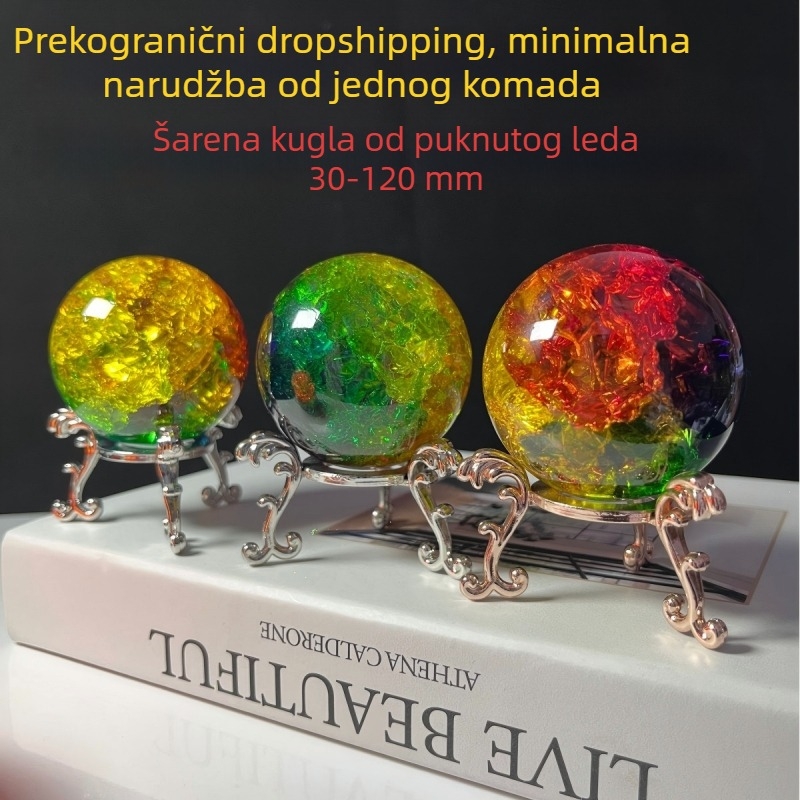 Bijela kristalna kugla s ledenim pukotinama za ukras akvarija, fontane i bonsaija