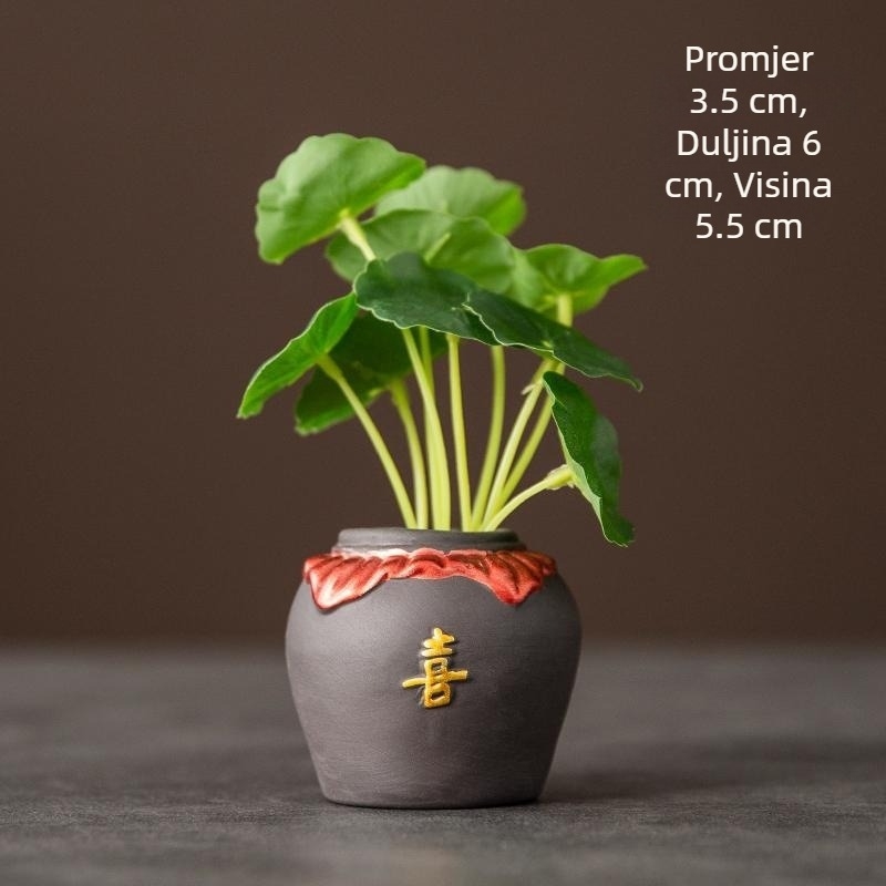 Mini tea-pet ukras od ljubičaste gline, ljubičasta vaza s cvjetnim dizajnom, Zen stil, mali cvjetni spremnik za stol s čajem
