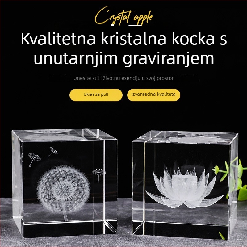 Kristalni stolni ukras: kub s dva zmaja, s graviranim Mjesecom, Sunčevim sustavom i galaksijom – kreativni dar djevojkama
