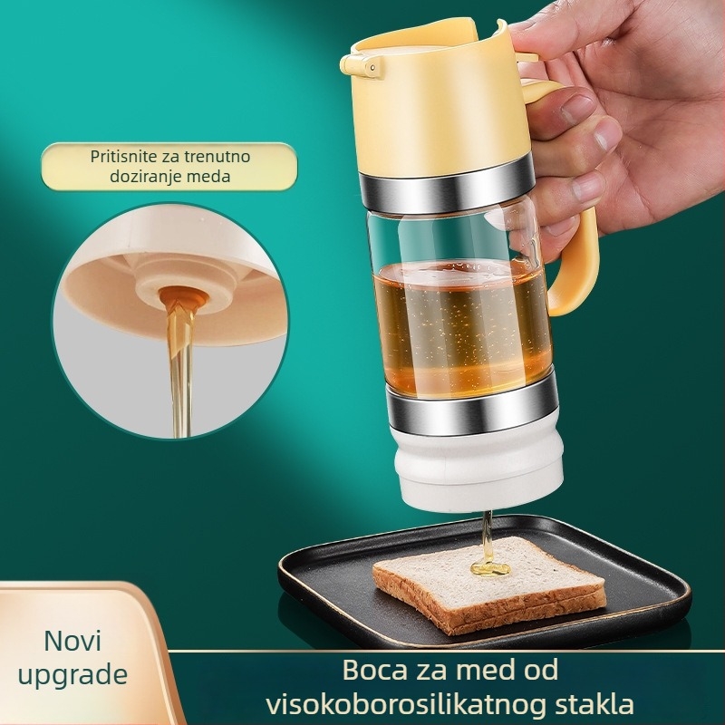 Staklena boca za med od borosilikatnog stakla, s pritiskim dozatorom za kapanje, prehrambeno sigurna, hermetički zatvarač, za začine i šećer, zapremina 301–500 ml, nordijski stil, mikrovalna sigurnost