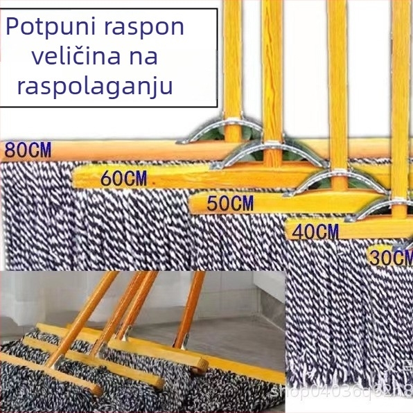 Ploški mop s drvenom ručkom i ojačanim pamucnim vlaknom, velike veličine