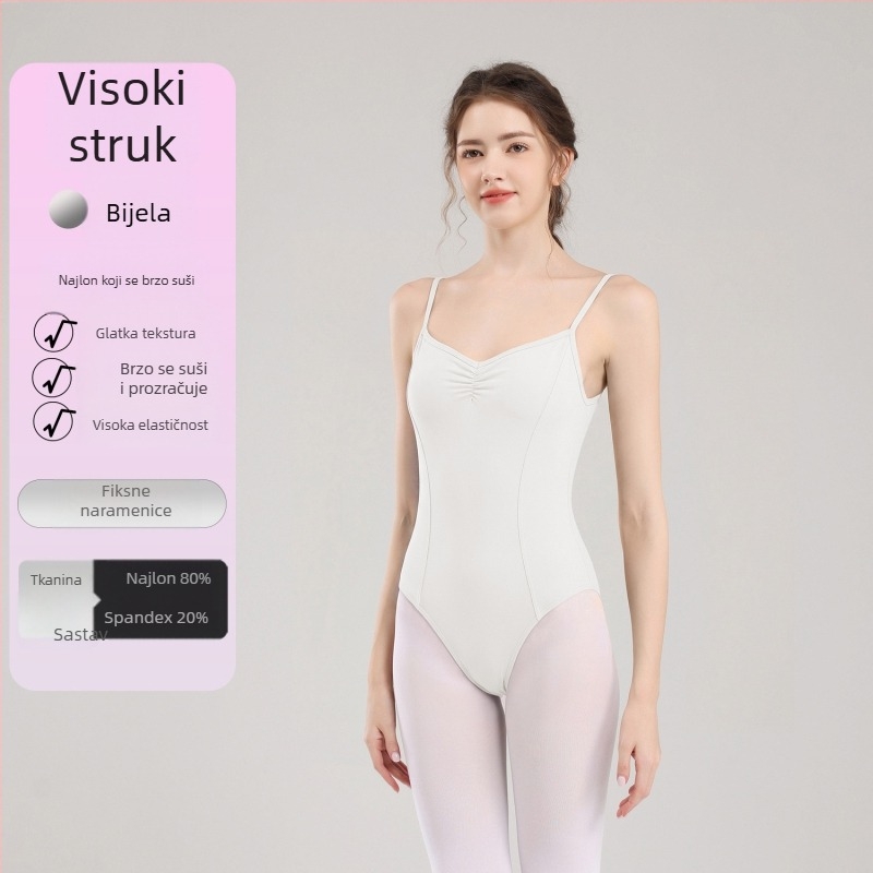 Leotard s podesivim trakama, V-izrezom, stražnji remen, za balet i ples, kostim za oblikovanje tijela i pripreme za umjetničke ispite