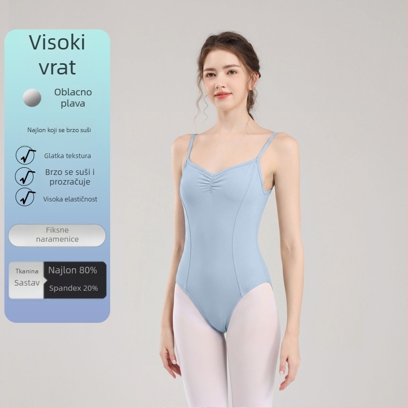 Leotard s podesivim trakama, V-izrezom, stražnji remen, za balet i ples, kostim za oblikovanje tijela i pripreme za umjetničke ispite