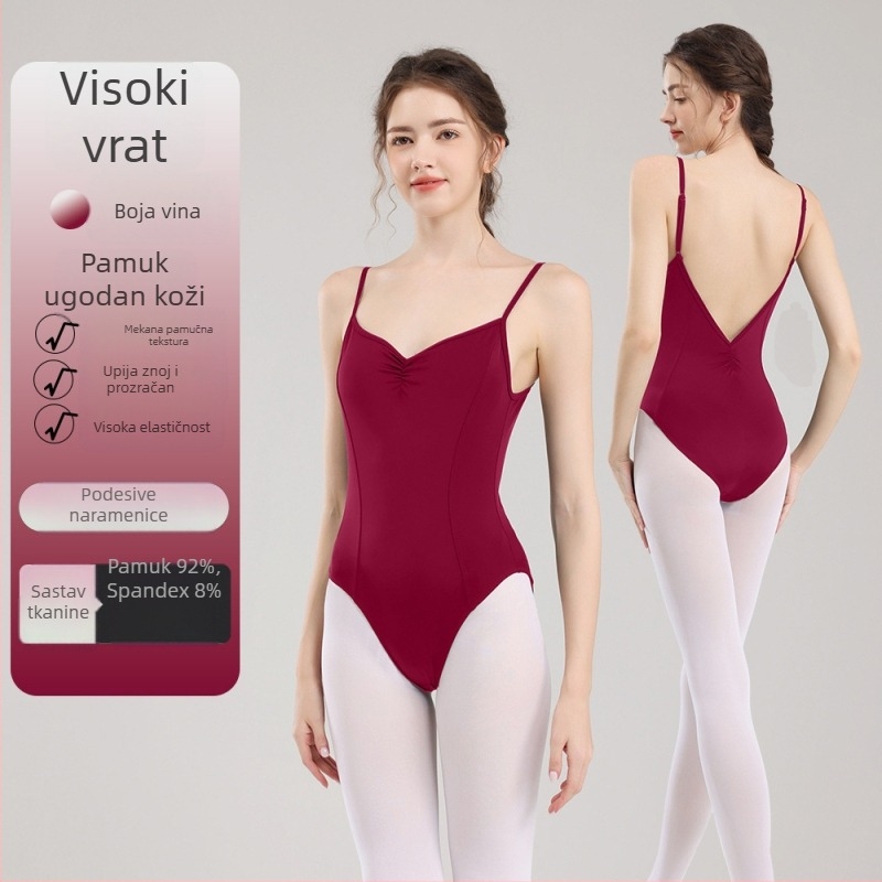 Leotard s podesivim trakama, V-izrezom, stražnji remen, za balet i ples, kostim za oblikovanje tijela i pripreme za umjetničke ispite