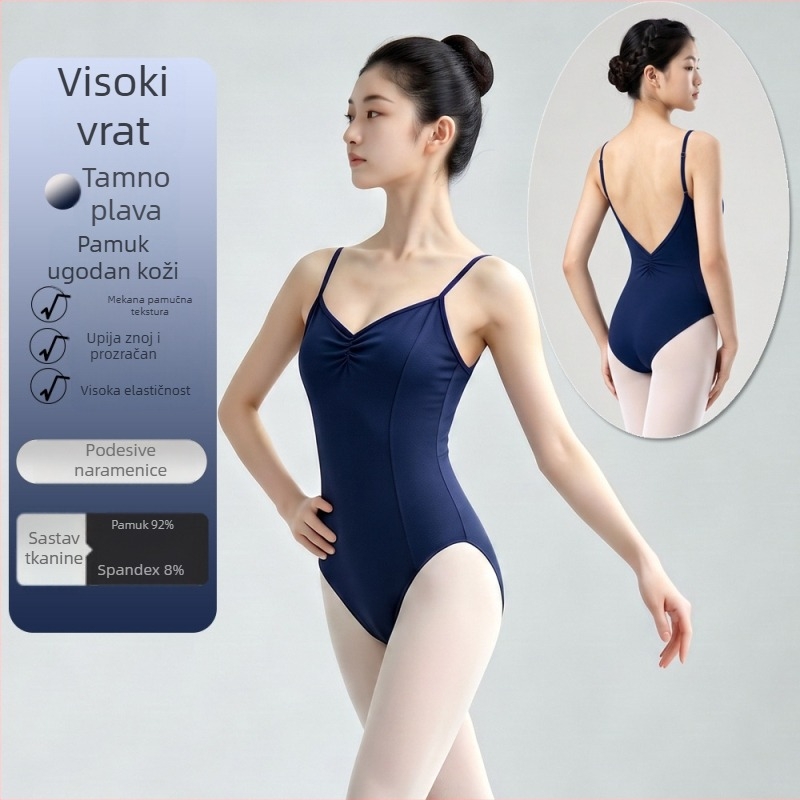Leotard s podesivim trakama, V-izrezom, stražnji remen, za balet i ples, kostim za oblikovanje tijela i pripreme za umjetničke ispite