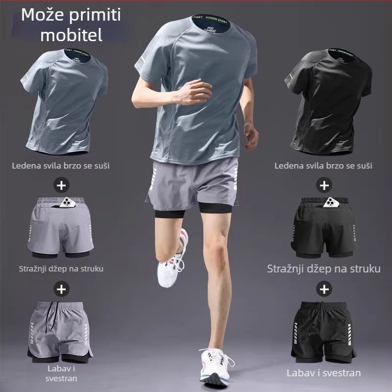 Muški set za trčanje s brzim sušenjem — top kratkih rukava i šorcevi, ljetna oprema za maratonski trening