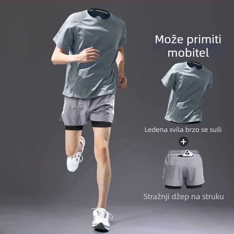 Muški set za trčanje s brzim sušenjem — top kratkih rukava i šorcevi, ljetna oprema za maratonski trening