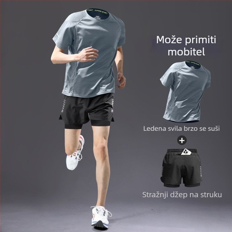 Muški set za trčanje s brzim sušenjem — top kratkih rukava i šorcevi, ljetna oprema za maratonski trening