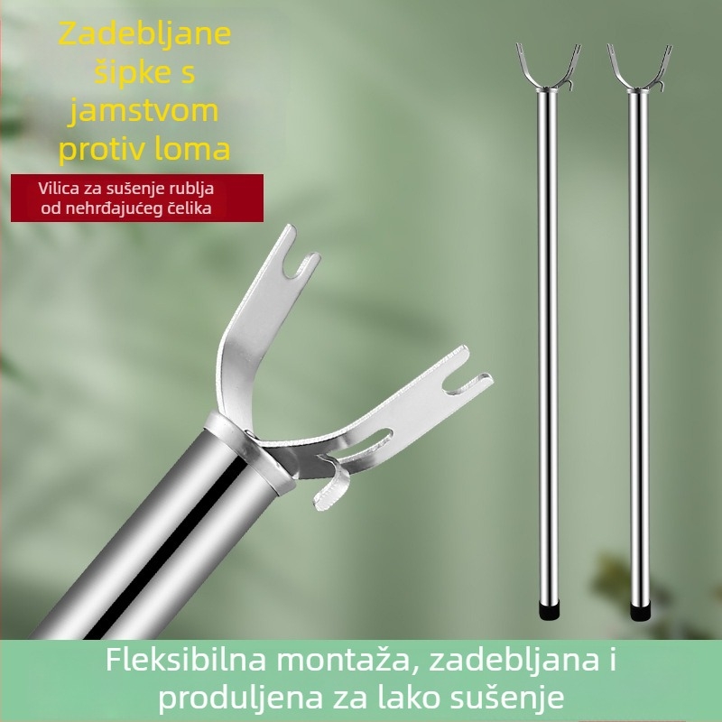 Nerđajući čelični dvodijelni stup za sušenje odjeće, s jednom šipkom i podrškom za odjeću