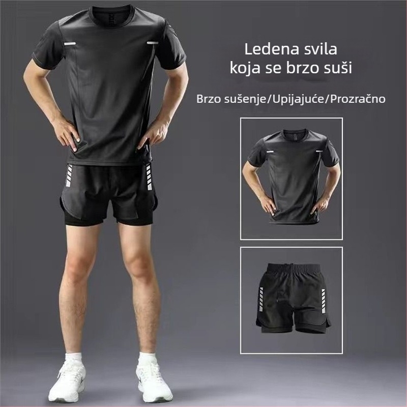 Muški ljetni set brzog sušenja: kratka majica s kratkim rukavima i šorcevi za trčanje, fitness i košarku