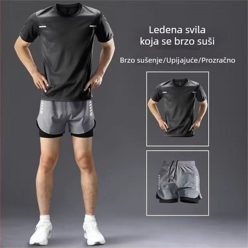 Muški ljetni set brzog sušenja: kratka majica s kratkim rukavima i šorcevi za trčanje, fitness i košarku