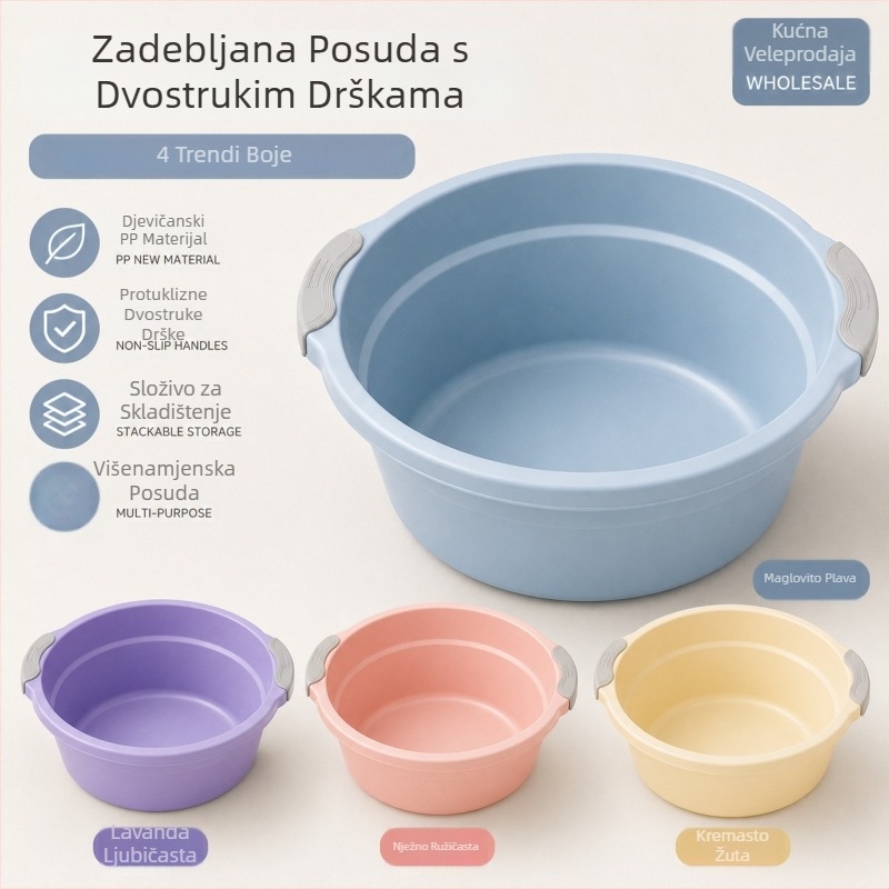 Velika plastična posuda za pranje rublja, debela i izdržljiva, za kupanje beba, pranje rublja i pranje stopala, kućna upotreba