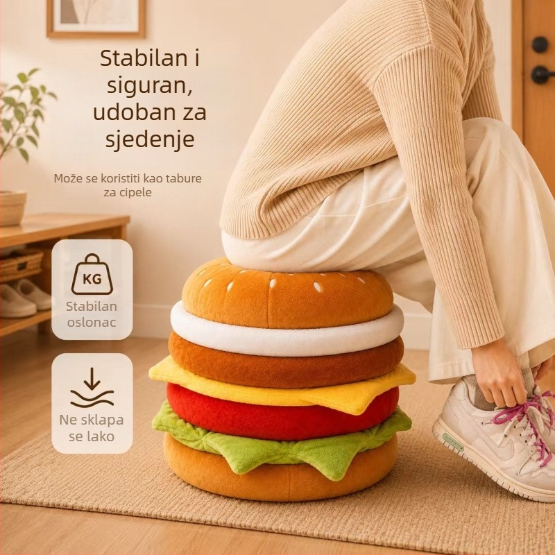 Tabure za pohranu u obliku hamburgera za dnevni boravak, elegantan kompaktni stolić za pohranu igračaka i grickica, kreativni višenamjenski niski tabure