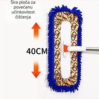 Ravan mop s chenille krpom u klipsu, nehrđajući čelik, za drvene i pločice podove