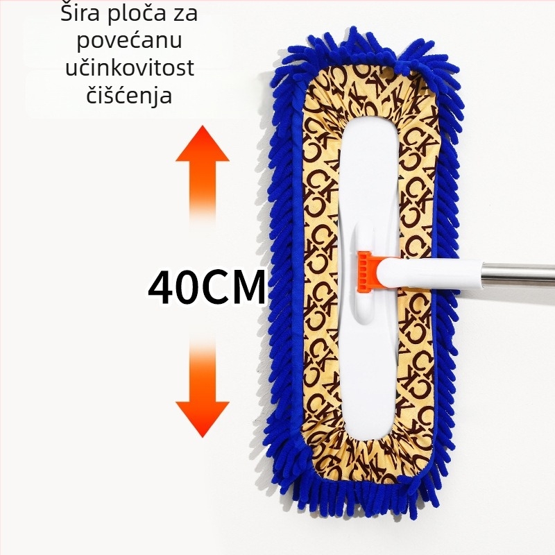Ravan mop s chenille krpom u klipsu, nehrđajući čelik, za drvene i pločice podove