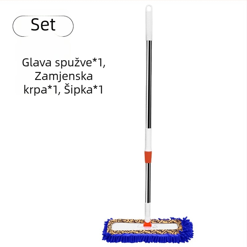 Ravan mop s chenille krpom u klipsu, nehrđajući čelik, za drvene i pločice podove