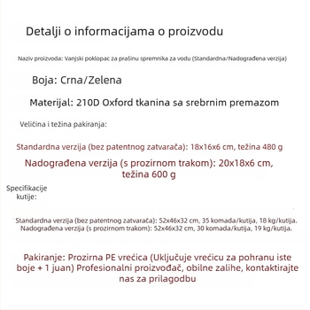 Poklopac za IBC vodeni spremnik 1000 L, tkanina Oxford 210D, vodootporan i otporan na prašinu, za vanjsku upotrebu