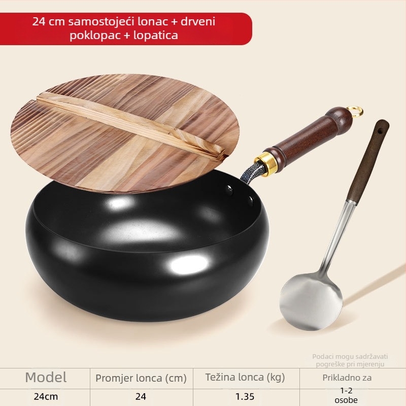 Tradicionalna štednjak od lijevanog željeza s širokim tijelom, bez premaza, kuhanje kod kuće, ravno dno, indukcijski kompatibilan, 24/26/28 cm