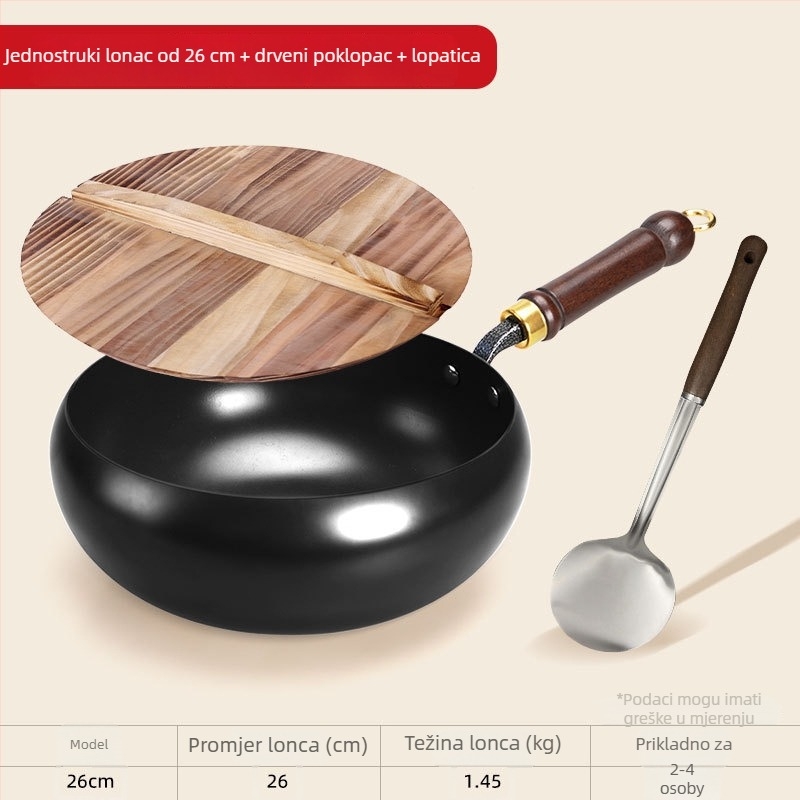 Tradicionalna štednjak od lijevanog željeza s širokim tijelom, bez premaza, kuhanje kod kuće, ravno dno, indukcijski kompatibilan, 24/26/28 cm