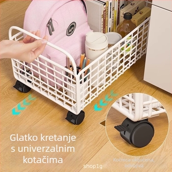 Željezno kolica za pohranu s kotačićima — ispod radnog stola, za torbe, grickalice i knjige