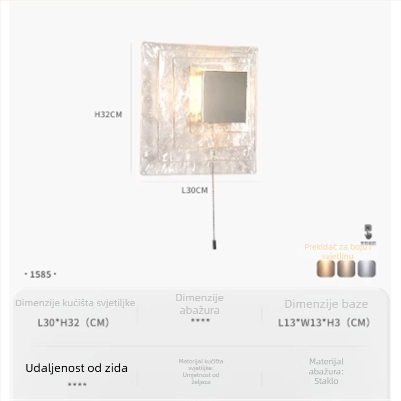 Bauhaus unutarnja vintage zidna lampa za krevet, minimalističko kreativno staklo ledenog sjaja, ambijentalno svjetlo i dekorativna zidna svjetiljka