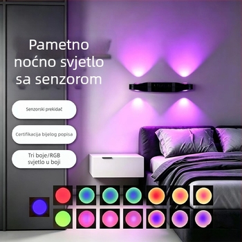 Bežična zidna svjetiljka za noćni ormarić, senzor pokreta, ABS tijelo, moderan minimalistički dizajn
