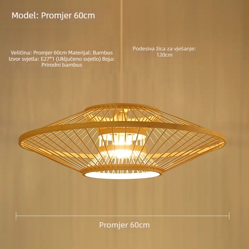 Novi luster u kineskom stilu za restorane i hotele, drveno-bambusno tijelo, s jednom glavom, LED, 220V.
