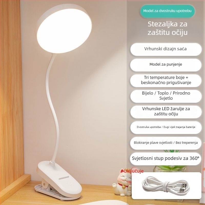 LED klips lampica za učenje s zaštitom očiju, noćna stolna lampa za studentski dom