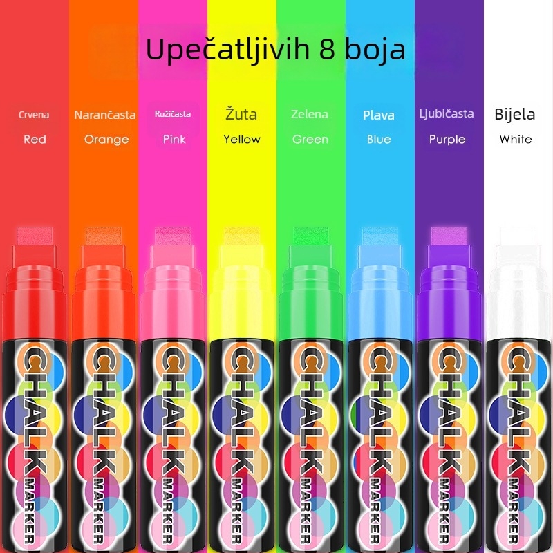 Aiye svjetleći tekući marker za kredu, široka 15 mm vrh, 8 boja, izbrisiv za ploče i reklamne ploče