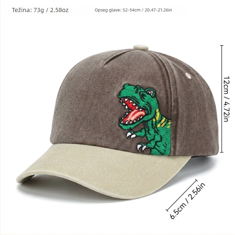 Ins stil kapa za dječake s dinosaurus-šivom, pamuk, oprana, mekan vrh, zakrivljeni rub, proljeće-ljeto, uzrast 2–6 godina