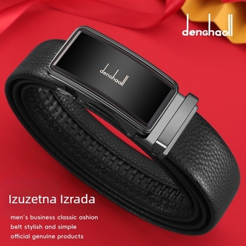 Denghaoli muški kaiš, širina 3,5 cm, automatska kopča, koža prvog sloja teleće, poslovni i casual stil