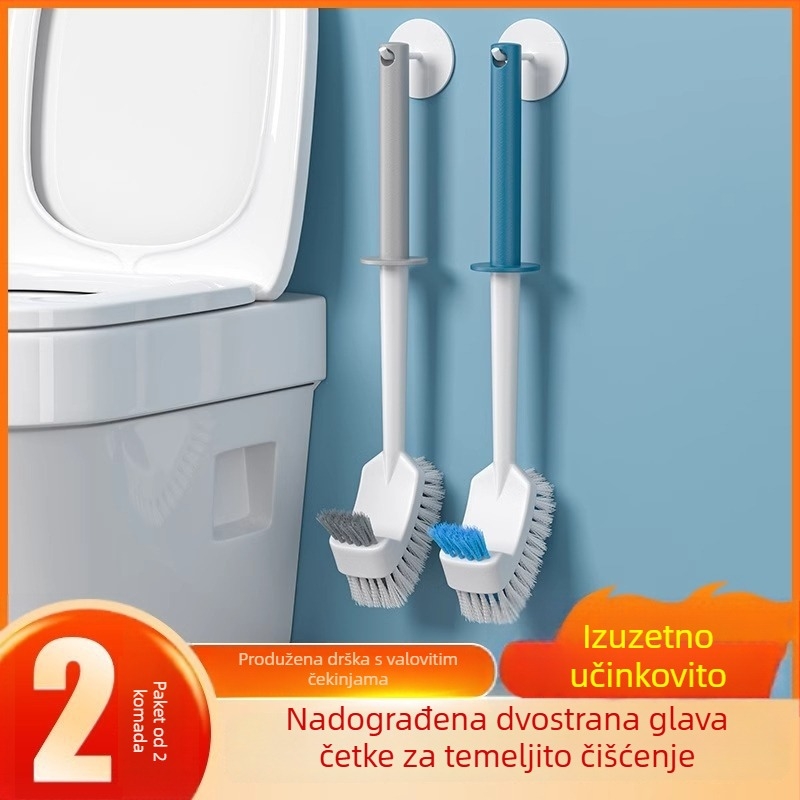 Dvostrana debela duga četka za WC s dugim držalom, za teško dostupne kutove i zakrivljene šupljine, čišćenje kupaonice