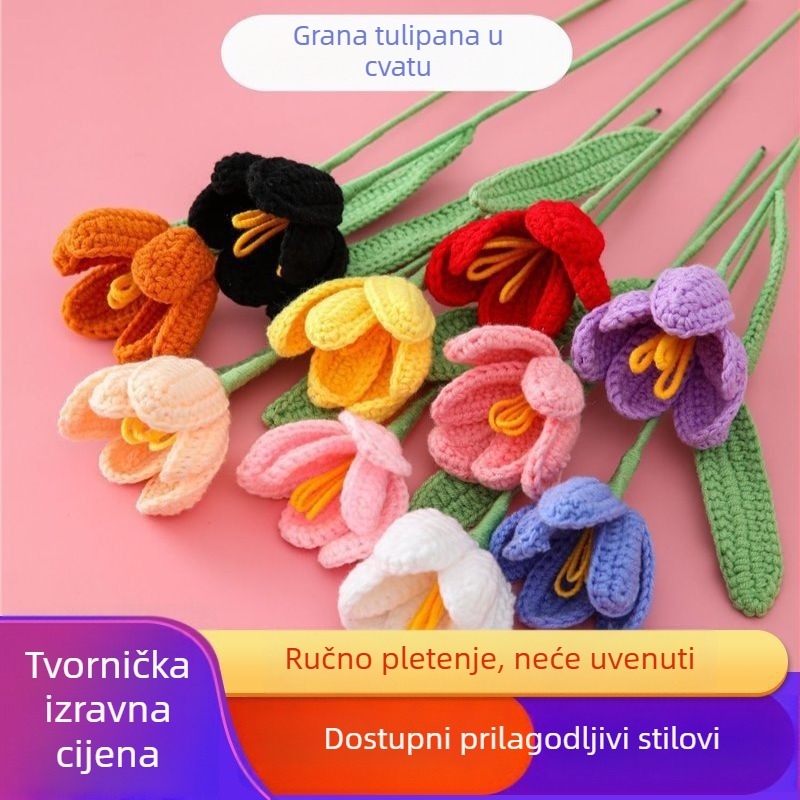 Dan božice, Majčin dan i Dan učitelja — pletene cvjetove od pređe, kukičane tulipane na granama, topao i srdačan dar