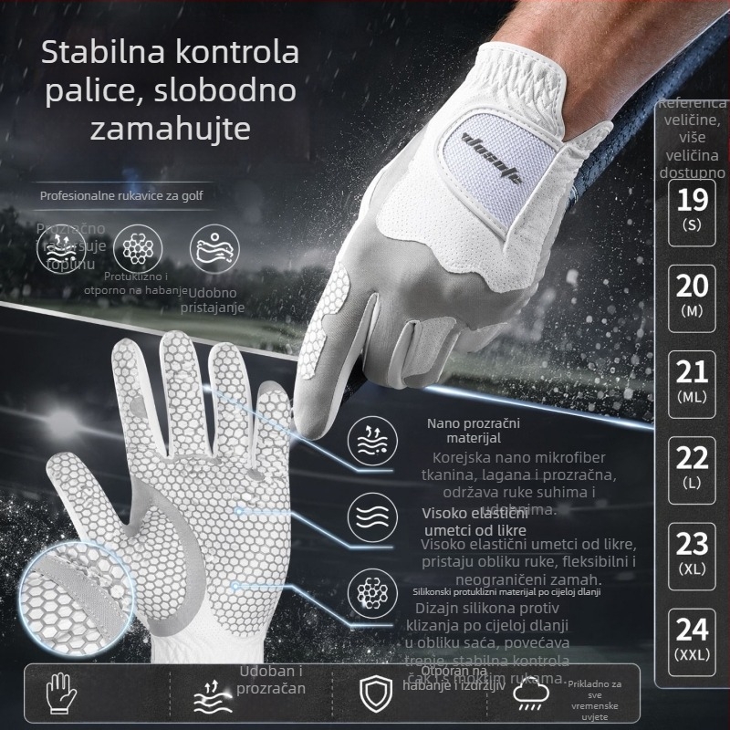 Muške univerzalne golf rukavice s protukliznim silikonom, prozračna nano tkanina