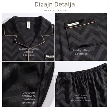 Plus-size muški ljetni set pidžame od ice silk materijala, s kratkim rukavima, s kratkim hlačama i laganim kardiganom