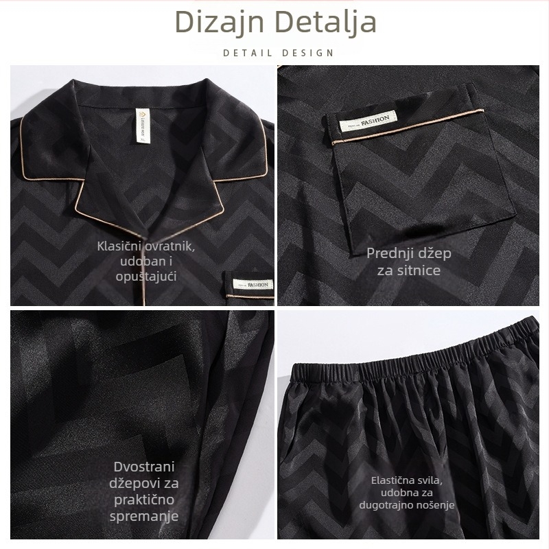 Plus-size muški ljetni set pidžame od ice silk materijala, s kratkim rukavima, s kratkim hlačama i laganim kardiganom