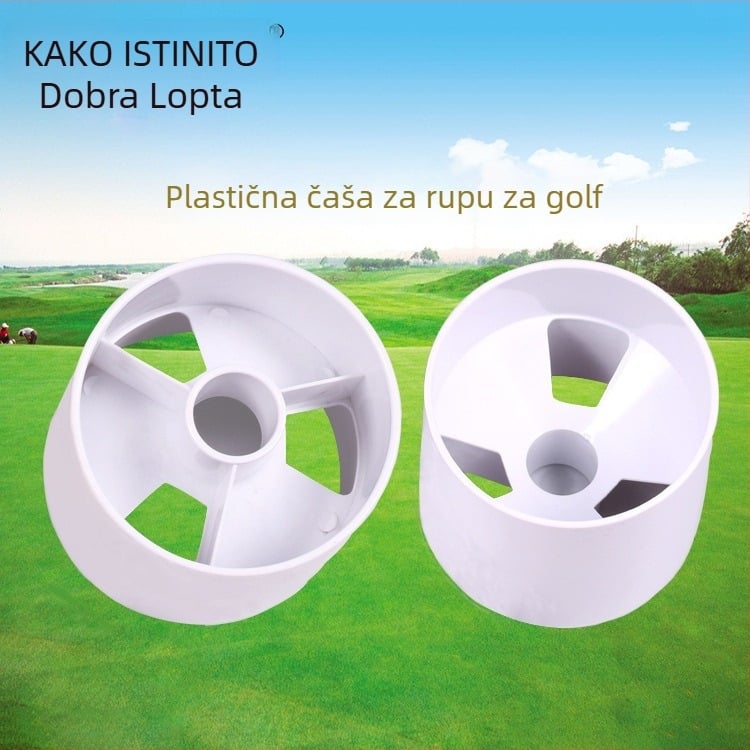 Golf Hole Cup: Bijela plastična kapsa za rupu na putting greenu sa zastavicom