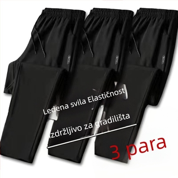 Muške ljetne hlače od ledenog svile s elastičnim materijalom, ultra tanke, ravne nogavice, jednofarbe