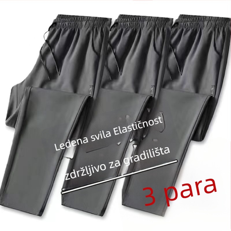 Muške ljetne hlače od ledenog svile s elastičnim materijalom, ultra tanke, ravne nogavice, jednofarbe