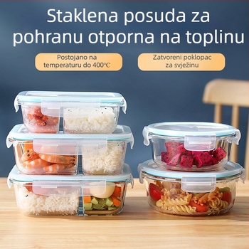 Staklena posuda za hranu od visokog borosilikata, otporna na toplinu, mikrovalna sigurna, pravokutnog oblika, 800–1000 ml, s logom