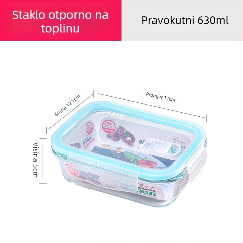 Staklena posuda za hranu od visokog borosilikata, otporna na toplinu, mikrovalna sigurna, pravokutnog oblika, 800–1000 ml, s logom